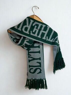Harry Potter Slytherin House Serpent Crest Knit Scarf in Green and Silver